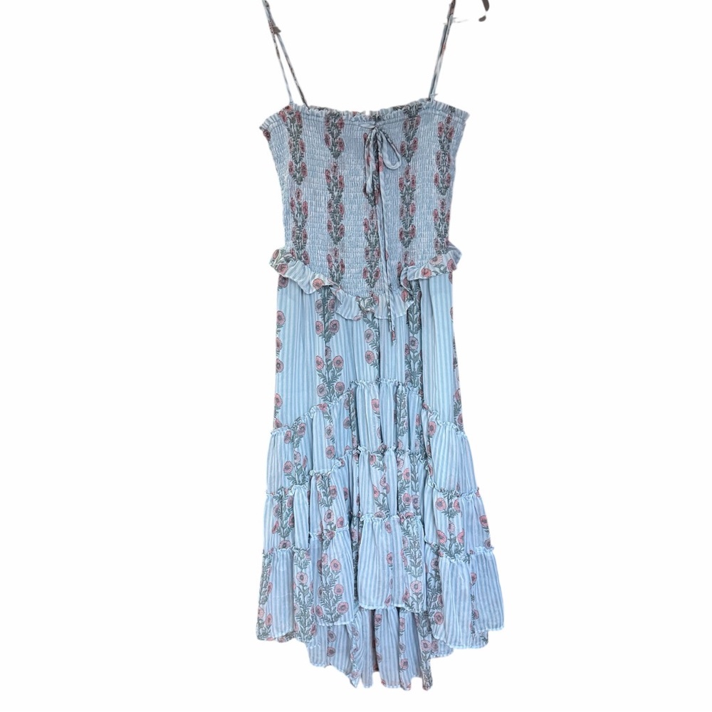 FREE PEOPLE Alejandra Midi Dress Soft Blue Combo Floral Drop waist tiered M - Picture 7 of 16